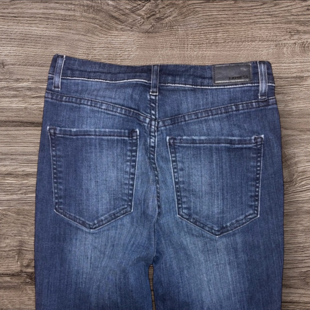 Express‎ Indigo Dark Wash High Rise Slim Distressed Denim Skinny Jeans Size 6 - Picture 4 of 5